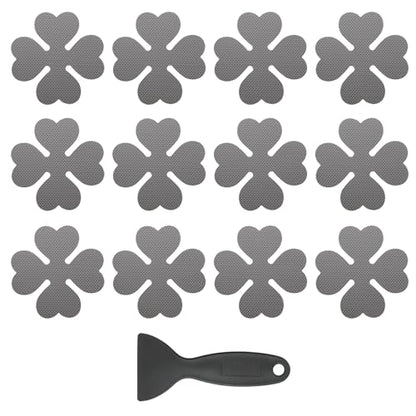 PATIKIL 12 Pcs Non Slip Bathtub Stickers, Anti Slip Shower Stickers with Scraper Bathroom Shower Floor Decals Four Leaf Shape Cute Treads Tubs, Gray - color: Gray