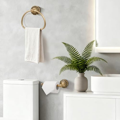 Brass Toilet Paper Holder Towel Ring, Antique Brass Towel Holder Toilet Paper Roll Holder, Rustic Towel Rack Bathroom Accessories Set Hardware 2 Pieces Farmhouse Wall Mounted - color: Antique Brass