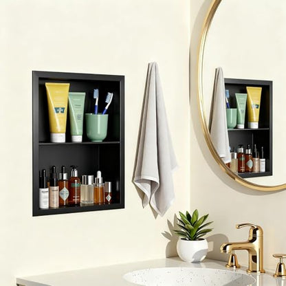 Stainless Steel Recessed Medicine Cabinet Bathroom Medicine Wall Niche Shower Niche Space-Saving Recessed Storage Cabinet Adjustable Shelf Matte Finish (Black, 18" H x 14" W) - color: Black, size: 18"H x 14"W