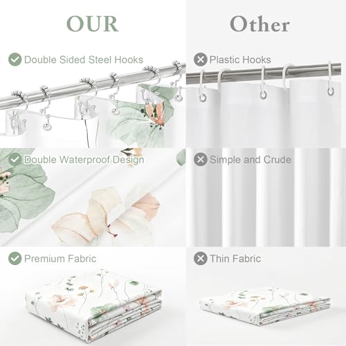Long 3 in 1 Shower Curtain Set, 54x78 | Long 3 in 1 Shower Curtain Set, PEVA Liner Set & 12 Double Sided Steel Hooks, Waterproof Fabric Bathroom Curtain 54x78 - color: Sage Green, size: 54"W x 78"L (Pack of 1)