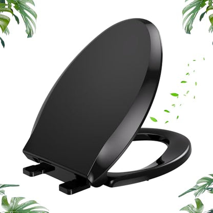 YASFEL Standard Universal elongated Toilet Seat,Soft Close,Ergonomic Toilet Bowl Seat,Fits for Standard elongated with Thickened Plastic Lid (18.5'', Black) - size: 18.5" Elongated