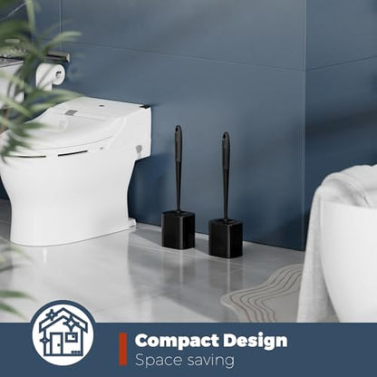 Holaloha Toilet Brush and Holder Set, Space Saving, 2 Pack, Black | Bathroom Accessories, Ergonomic Silicone Handle, Dense Bristles, Deep Cleaning, Scrubber, Compact Design - color: Black