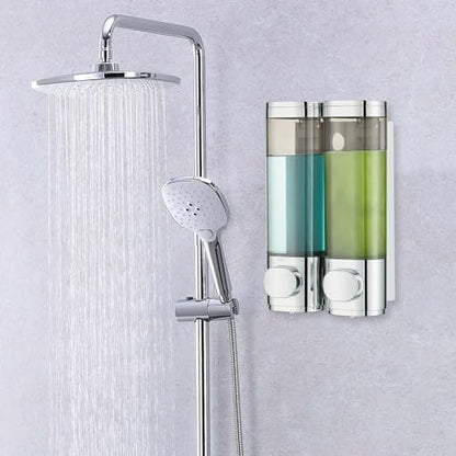 Pollock Pollock Shampoo and Conditioner Dispenser Wall Mounted | Shower Soap Dispenser 2 Chamber No Drill, Shampoo Dispenser for Shower, Body Wash Dispenser for Bathroom, Large Capacity - color: Silver Dg2 Chamber