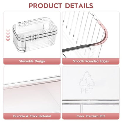 Expandable Drawer Organizer Set, Clear Adjustable Drawer Dividers, 4-Piece Storage Trays for Kitchen, Bathroom, Makeup, Office, Durable PET Material