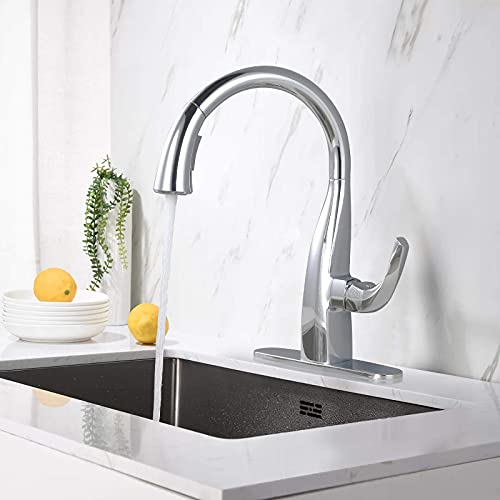 WOWOW Kitchen Faucet with Pull Down Sprayer, Pull Down Faucet with Dual Function Sprayer, Single-Handle Rv Utility Sink Faucets Kitchen, Leak Free Elegant Gooseneck Chrome Bar Sink Cold Water Faucets - color: Chrome Kitchen Faucet, style: Kitchen Faucet