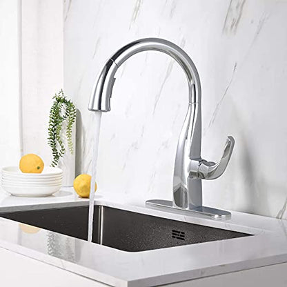 WOWOW Kitchen Faucet with Pull Down Sprayer, Pull Down Faucet with Dual Function Sprayer, Single-Handle Rv Utility Sink Faucets Kitchen, Leak Free Elegant Gooseneck Chrome Bar Sink Cold Water Faucets - color: Chrome Kitchen Faucet, style: Kitchen Faucet