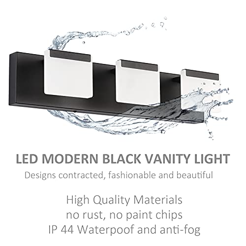 Ralbay LED Modern Black Vanity Light 3 Light Acrylic Matte Black Bathroom Vanity Wall Light Modern Black Bathroom Vanity Lighting Fixtures - color: Black, size: 3-Light