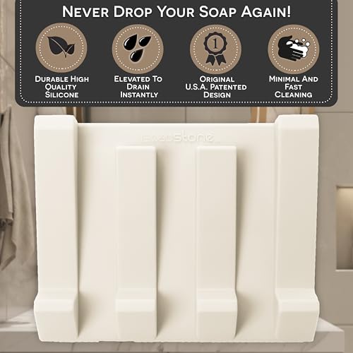 Silicone Soap Dish (USA Patented) Self Draining Bar Soap Holder for Shower Bathroom Sink, Drying Soap Dish Tray Sponge Holder Easy Cleaning Soap Saver Travel Accessories (Beige, 2) - color: Beige, 2
