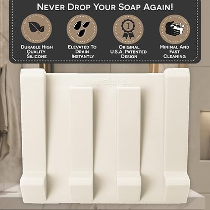 Silicone Soap Dish (USA Patented) Self Draining Bar Soap Holder for Shower Bathroom Sink, Drying Soap Dish Tray Sponge Holder Easy Cleaning Soap Saver Travel Accessories (Beige, 2) - color: Beige, 2