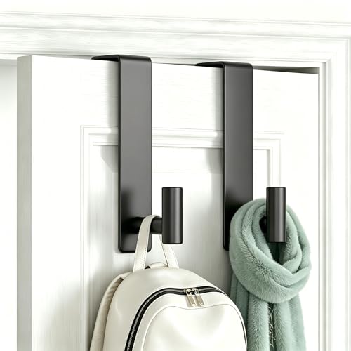 Stainless Steel Over The Door Hooks Heavy Duty, Bathroom Towel Holder Door Mount Coat Rack Towel Rack for Bedroom, Doors Hangers Towel Hooks for Bathroom Dorm Essentials (Black, 2 Pack) - color: Black, size: "T" Shape- 2 Pack