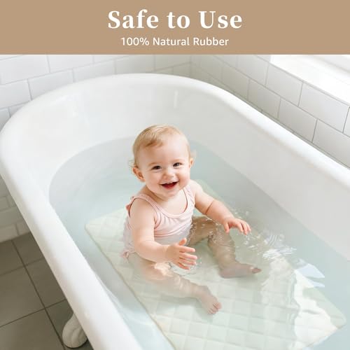 Yolife Bathtub Shower Mat Non Slip, Natural Rubber Bath Tub Floor Liner Mats with Strong Suction Cups for Inside Shower Bathroom, Machine Washable, Soft on Feet, 27.5 x 17 Inch, Beige - color: Beige