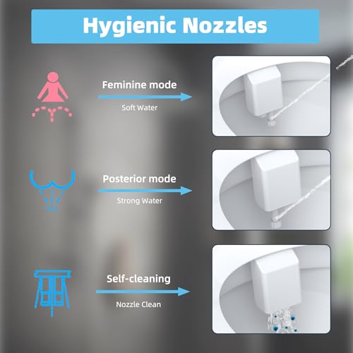 Hibbent Bidet Attachment for Toilet, Hot and Cold Water Spray Non-Electric Dual Nozzle for Frontal & Rear Wash, Adjustable Water Pressure Control, Self Cleaning Water Sprayer, White - color: White