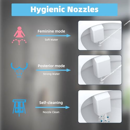 Hibbent Bidet Attachment for Toilet, Hot and Cold Water Spray Non-Electric Dual Nozzle for Frontal & Rear Wash, Adjustable Water Pressure Control, Self Cleaning Water Sprayer, White - color: White
