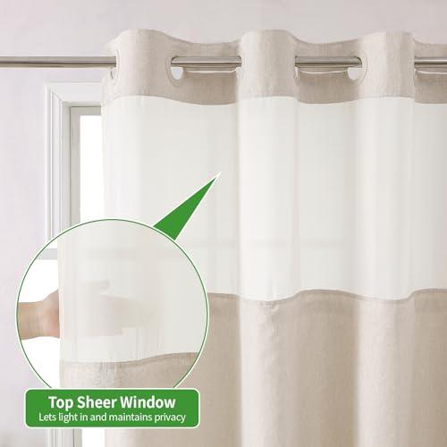 eachope Stall No Hooks Needed Linen Textured Shower Curtain with Snap-in Fabric Liner Set,Hotel Luxury Decor Shower Curtains for Bathroom,Waterproof & Washable,54Wx80H,Cream | 230GSM Thick Fabric,Hotel Luxury Decor,Mesh Top Window,Waterproof & Machine Was