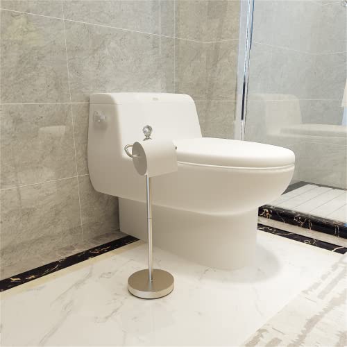 ROLABAM Toilet Paper Holder Stand with Crystal Head, Brushed Nickel Toilet Paper Holder Free Standing 24.4" H, Stand Up Toilet Paper Roll Holder for Bathroom, Floor Toilet Paper Storage - color: Brushed Nickel