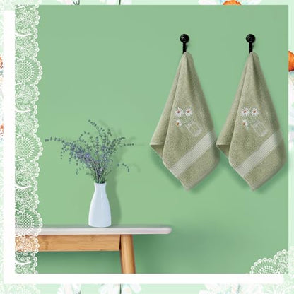 SmoothNovelty 2 Pcs Daisy Flower Hand Towels Gray Green Bathroom Decor 14x29 Inch Embroidered 100% Cotton Soft Absorbent Spring Summer Decorative Hand Towels for Bathroom Kitchen - style: Daisy