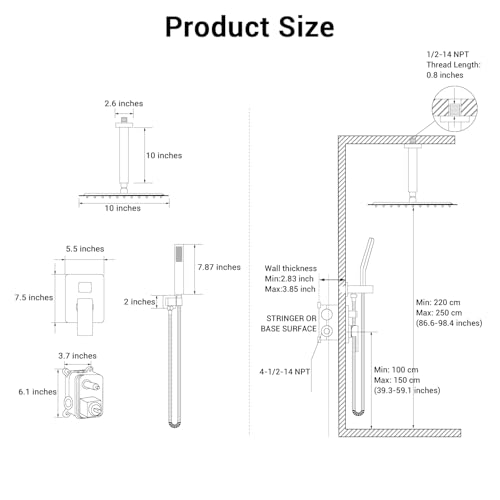 10" Square Ceiling Rain Shower Faucet Set, Brushed Nickel | Anti-scald cartridge, air tech boosts pressure 30%, dual spray, NPT 1/2 - color: Brush Nickel, style: 10''-Ceiling Mount