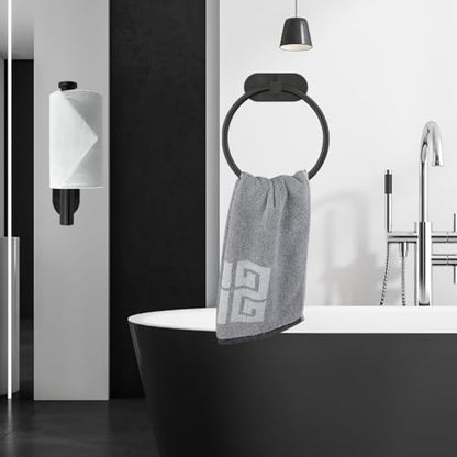 Self Adhesive Towel Ring and Toilet Paper Holder, No Drilling Stainless Steel Bathroom Hardware Set, Sturdy Bathroom Accessories for Home or Kitchen, Wall Mounted (Black) - color: Black