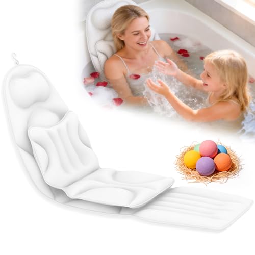 Deluxe Full Body Bath Pillow, 5D Bathtub Cushion - Stacking Cushions | Thickened Soft Relaxation Bathtub Pillow, Provides Support for The Neck, Back, and Shoulders— (Includes Bath Bombs)