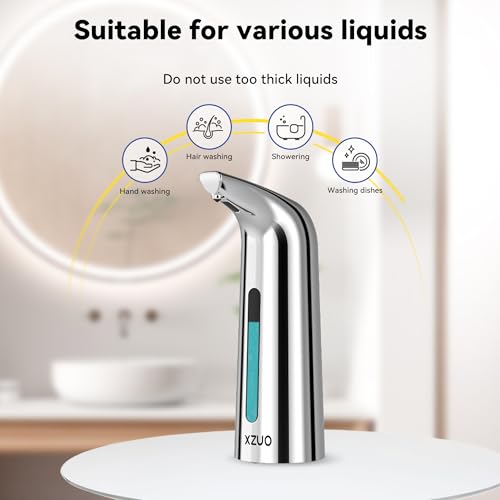 Automatic Soap Dispenser, 13oz/400ml for Bathroom & Kitchen No Touch | Plastic Material Soap Holder,4-Level Adjustable Touchless Hand Soap Dispenser ,Battery Operated Electric Dispenser - color: Silver