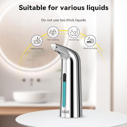 Automatic Soap Dispenser, 13oz/400ml for Bathroom & Kitchen No Touch | Plastic Material Soap Holder,4-Level Adjustable Touchless Hand Soap Dispenser ,Battery Operated Electric Dispenser - color: Silver