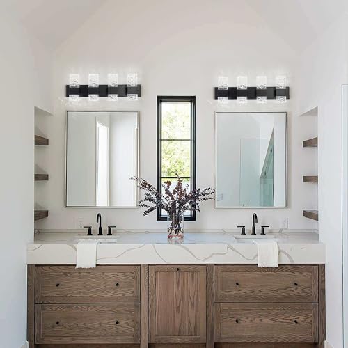 Black Bathroom Light Fixtures Crystal Bathroom Vanity 4 Light Over Mirror Modern LED Wall Light ，6000K Cool Light，40 Watts - color: Black, size: 4 lights