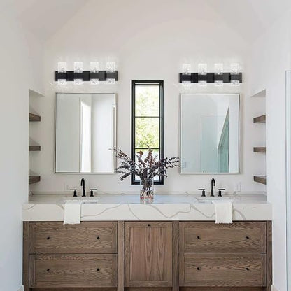 Black Bathroom Light Fixtures Crystal Bathroom Vanity 4 Light Over Mirror Modern LED Wall Light ，6000K Cool Light，40 Watts - color: Black, size: 4 lights