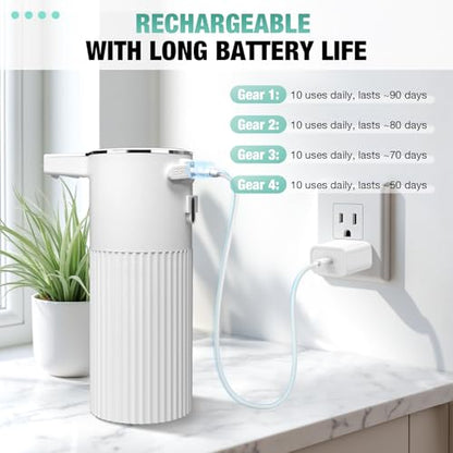 Monstake 2 Pack Automatic Soap Dispenser, Touchless Rechargeable | 4 Gears Adjustable Liquid Hand Dish Soap Dispenser for Kitchen Sink Bathroom White