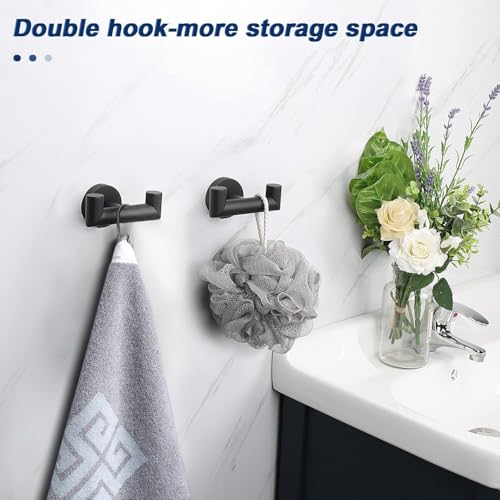 NearMoon Bathroom Double Towel Hook- SUS304 Stainless Steel Robe Towel Holder, Heavy Duty Double Coat Hook for Bathroom Livingroom Kitchen Wall Mounted (Matte Black-U, 4 Pack) - style: Matte Black-U