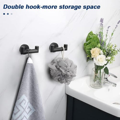 NearMoon Bathroom Double Towel Hook- SUS304 Stainless Steel Robe Towel Holder, Heavy Duty Double Coat Hook for Bathroom Livingroom Kitchen Wall Mounted (Matte Black-U, 4 Pack) - style: Matte Black-U