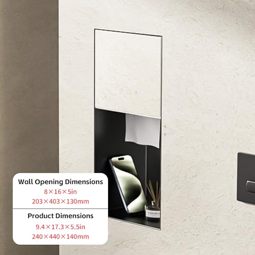 Recessed Toilet Paper Holder,Hidden Wall-Mounted Tissue, Trash Can Niche,Recessed Stainless Steel Wall Niche,Dispenser and Built-in Organizer,9.4 * 17.3 * 5.5in - size: 9.4*17.3*5.5in