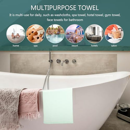 jojofuny 3pcs Green Waffle Weave Cotton Towels Large Highly Absorbent Quick-Dry Hand Face Bath Towels for Adults