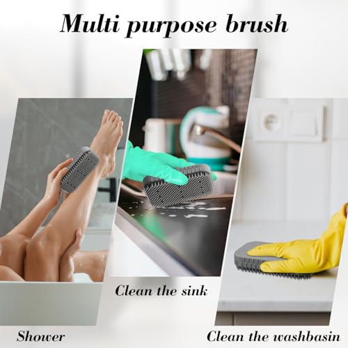 Soap Holder & Brush Set with Built-in Soap Saver Compartment | Silicone Matrial, Includes a Leak-Proof Soap Tray+Brush, Unbreakable&Noise-Free, Soft Brush with Soap Dish- (Dark Grey)