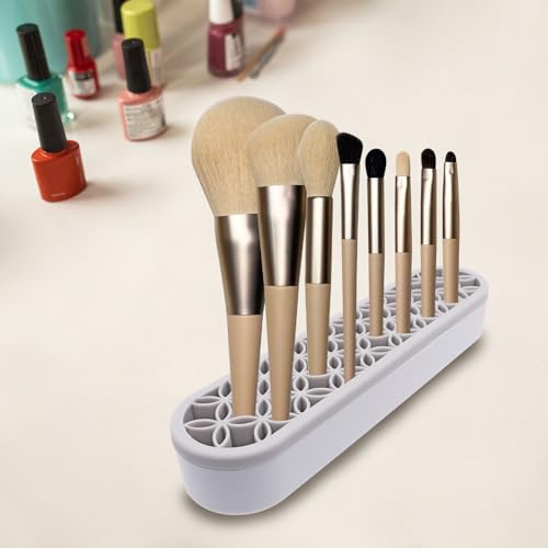 2Pcs Grey Silicone Makeup Brush Holder Stand Makeup Brush Storage Make Up Brushes Holder Organizer for Painting Pen Brushes Nail Clippers Drill Pens Ruler Sewing Craft Tools - color: Grey