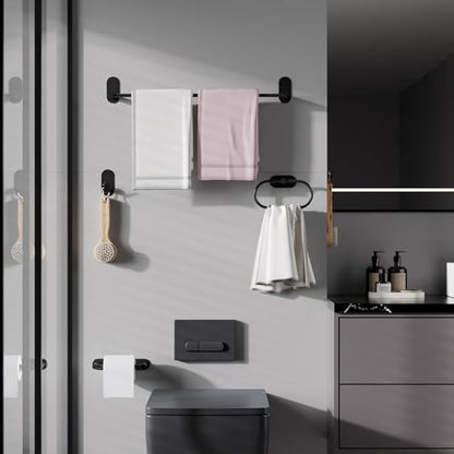 Adhesive Towel Holder for Bathroom Matte Black No Drill Hand Towel Ring Stainless Steel and Zinc Alloy Self Adhesive Towel Hanger for Bath, Kitchen - color: Matte Black