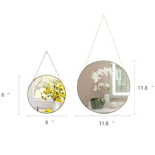 8-inch Modern Round Wall Mirror with Metal Frame and Hanging Chain, Suitable for Entryway, Hallway, or Bathroom Small Gold Metal Frame Mirror (Gold, 8 inch) - size: 8 inch