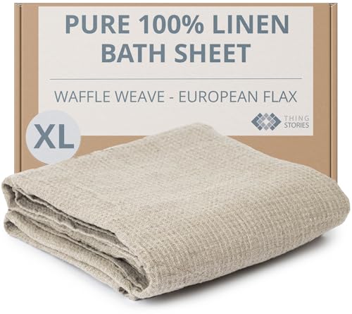 100% Linen Bath Sheet 35x70-inch - Waffle Weave Linen Bath Towel Oversized - Lightweight Absorbent Thin Waffle Bath Sheets Towels for Adults - Quick-Drying XL Travel Towel Extra Large - color: Natural Linen, size: Bath Sheet