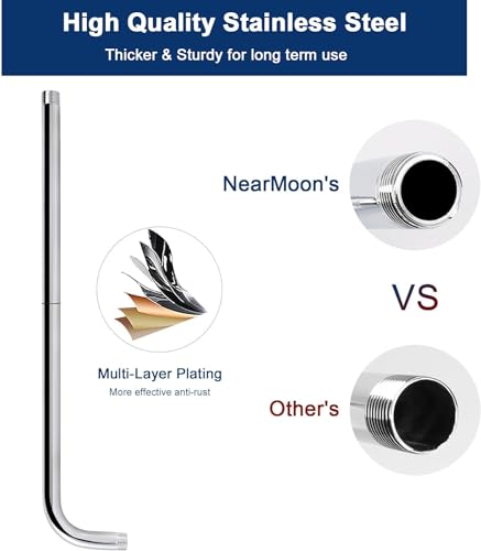NearMoon Shower Arm, Extra Extension Arm with Flange, Stainless Steel Wall-Mounted Showerhead Extender Pipe (24 Inch, Chrome Finish) - color: Chrome Finish, style: 24 Inch