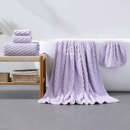 Bath Towel Set,Includes a Bath Towel, a Hand Towel, and a Hair Drying Towel | Large 3-piece Set,It is Highly Absorbent and Ideal for Home bathrooms and Similar Spaces（Purple) - color: Purple