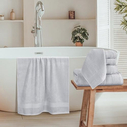 8 Piece Towel Set 100% Ring Spun Cotton, 2 Bath Towels 27x54, 2 Hand Towels 16x28 and 4 Washcloths 13x13 - Ultra Soft Highly Absorbent Machine Washable Hotel Spa Quality - Light Grey - color: Light Grey, size: 8 Piece Towel Set