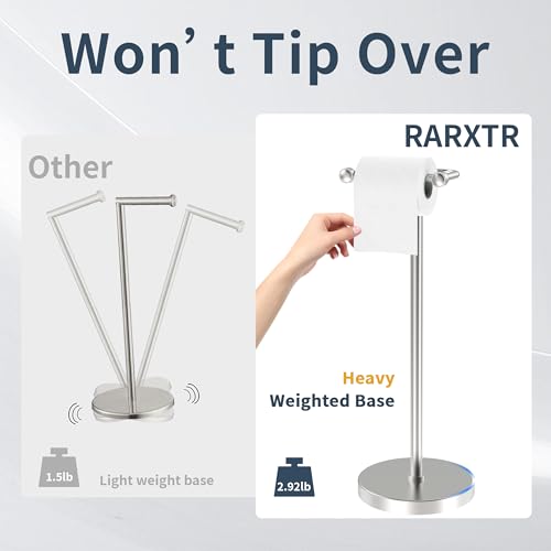 RARXTR Toilet Paper Holder Stand, Post Pivoting Design Free Standing Toilet Paper Holder, SUS304 Stainless Steel Toilet Paper Roll Holder, Heavy Stable Base (Brushed Nickel) - color: Brushed Nickel, size: Free Standing