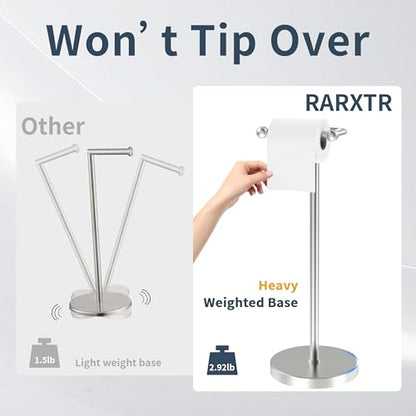 RARXTR Toilet Paper Holder Stand, Post Pivoting Design Free Standing Toilet Paper Holder, SUS304 Stainless Steel Toilet Paper Roll Holder, Heavy Stable Base (Brushed Nickel) - color: Brushed Nickel, size: Free Standing