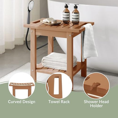 Sage HDPE Poly Plastic Waterproof Bathroom Shower Bench, Teak - color: Teak