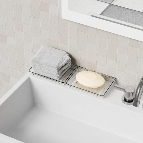 SUOXING 2 Pack Bar Soap Holder for Shower Wall,Self Draining Adhesive Soap Holder,Rustproof Wall Mounted Acrylic Shower Soap Rack & Caddy for Bathroom,Bath,Kitchen,No Drilling PlasticSoap Shelf,Clear - color: Clear