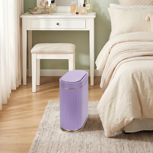 ELPHECO Bathroom Sensor Trash Can, 2 Gallon, Automatic Lid, Purple | IPX5 Waterproof Garbage Can, Slim Plastic Wastebasket, Trash Bin for Office, Bedroom and Living Room - color: Purple Gold