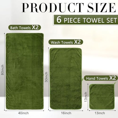 SmoothNovelty Set of 6 Extra Large Bath Towel 40 x 80 Inches Oversized Bath Sheet with 2 Shower Towels 2 Hand Towels 2 Washcloths for Adults Bathroom Spa Gym Quick Dry(Chevron Design,Olive Green) - color: Olive Green
