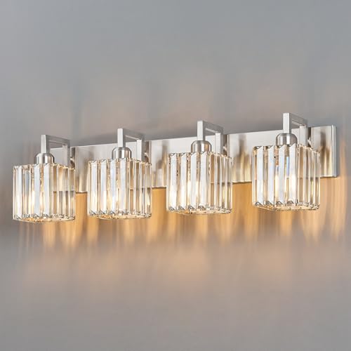 Modern Bathroom Vanity Light 4-Lights Brushed Nickel Vanity Light Crystal Wall Light Bathroom Light Fixtures - color: Nickel Crooked, size: 4-light