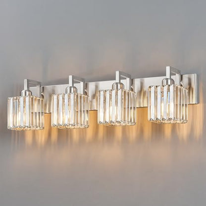 Modern Bathroom Vanity Light 4-Lights Brushed Nickel Vanity Light Crystal Wall Light Bathroom Light Fixtures - color: Nickel Crooked, size: 4-light