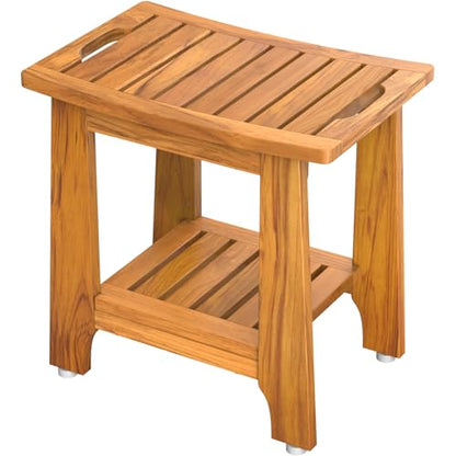 NNN 18" Standard Teak Shower Bench with Japan-Made Non-Slip Leveling Feet | US Patented Design, Marine-Grade Hardware, Pre-Oiled European Teak Oil, Ready, 300lb, for Standard Tubs Showers & Outdoor Use - size: 18"W x 12" Dx 18"H