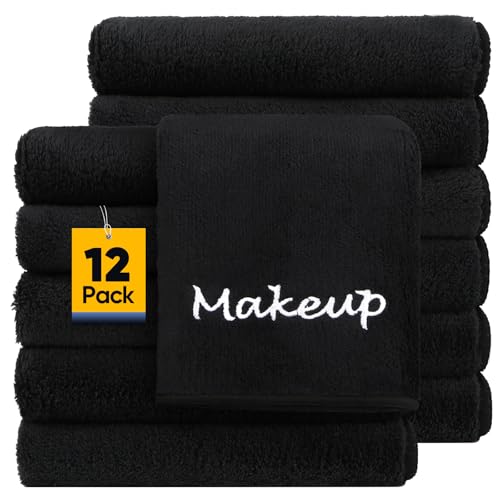 UNIMADE Makeup Remover Cloth, 12 Pack Black Facial Wash Cloths | Soft Coral Fleece Microfiber Towels for Face, Hand, and Bathroom(13" x 13") - size: 12 Pack